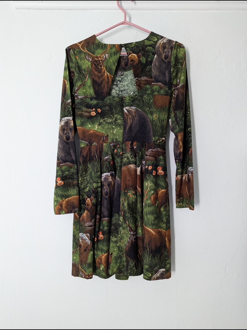 Birds of North America Forest Print Long Sleeve Dress in Green and Brown - Picture 9 of 9